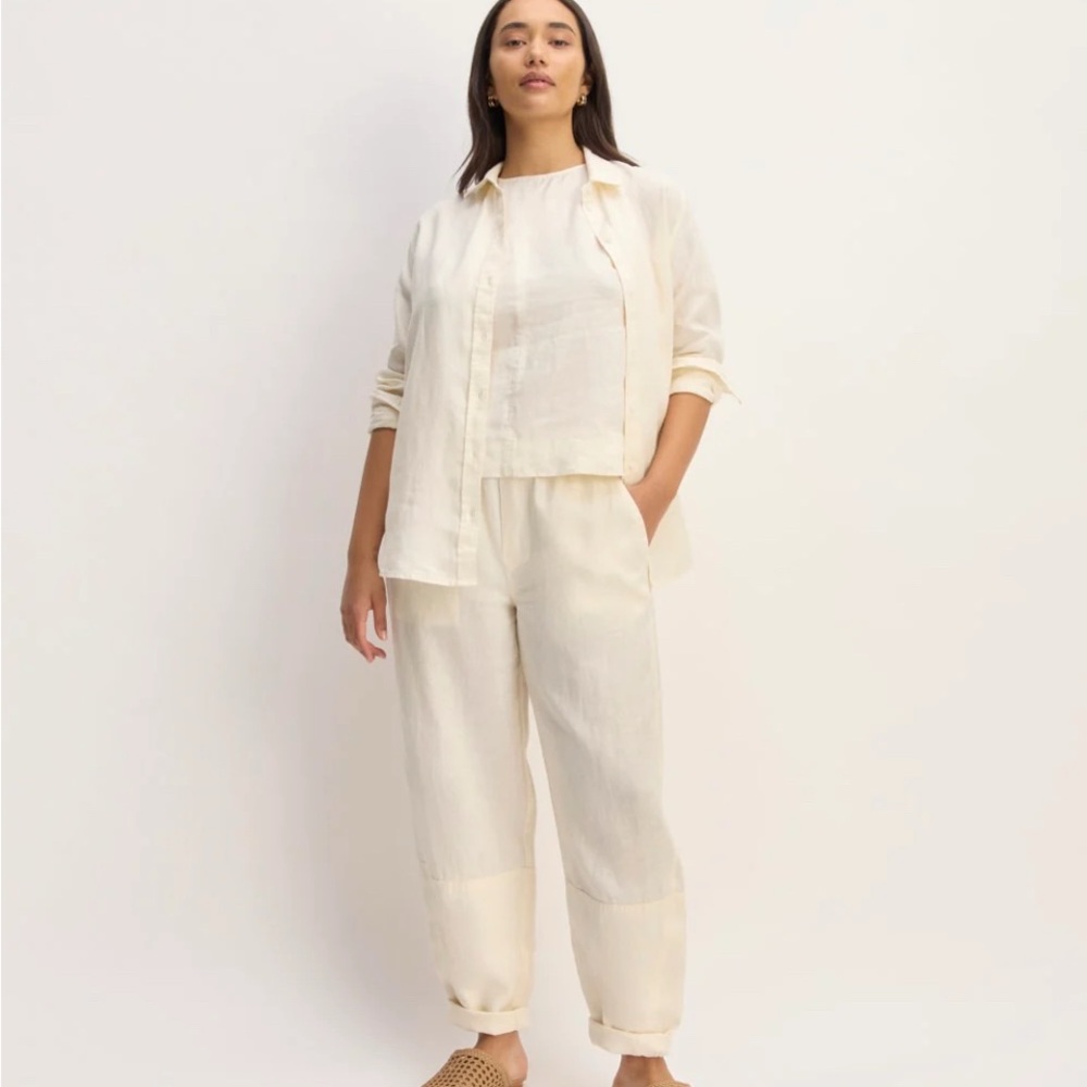Everlane Linen Barrel Pants Bone L 100% European Linen